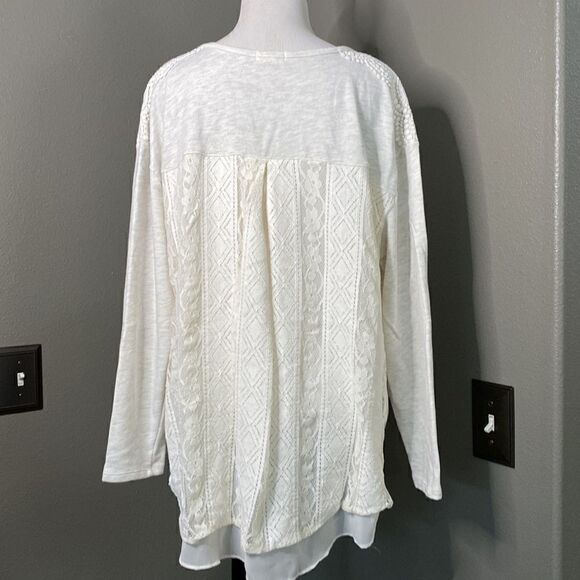 Westport Knit Long Sleeve Top Lace back Detail Oatmeal Heather Color - Picture 5 of 10